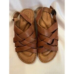 Born Cork Platform Laila‎ Brown Leather Woven Wedge Comfort Sandals Women 7 NEW